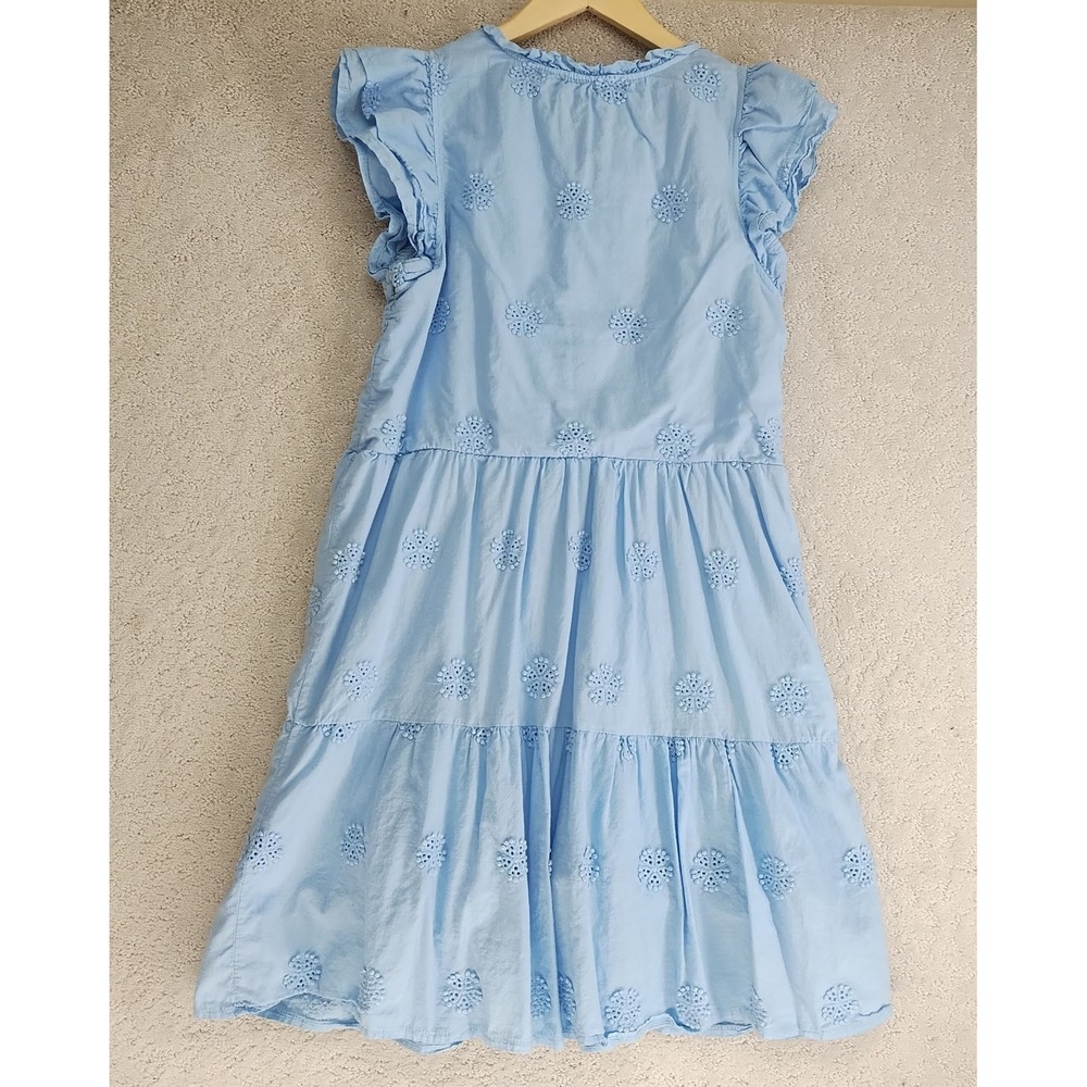 Valentina Naldi Dress Womens M Light Blue Cotton Eyelet Tiered Ruffle Midi
